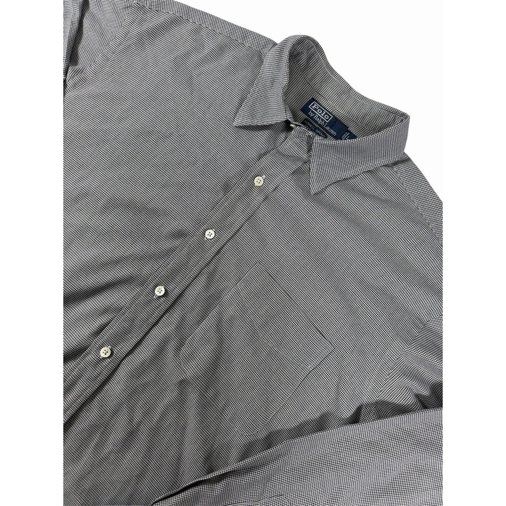 Polo Ralph Lauren Button Up Dress Shirt Mens L Gray Houndstooth Cotton Casual